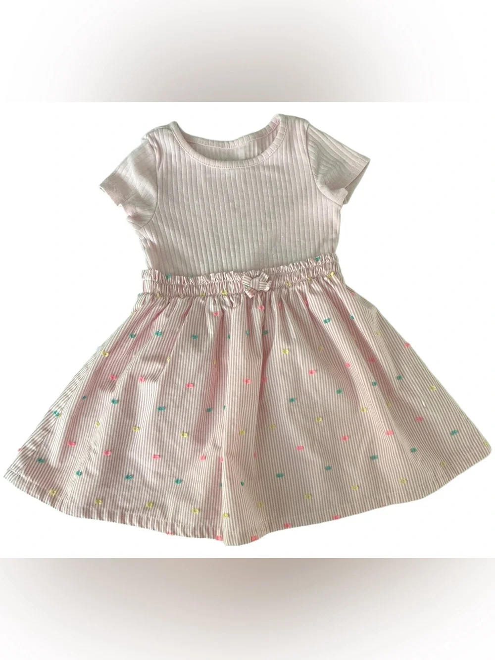 Wonder Nation girl’s dress features a striped poplin skirt.  Size 3T.